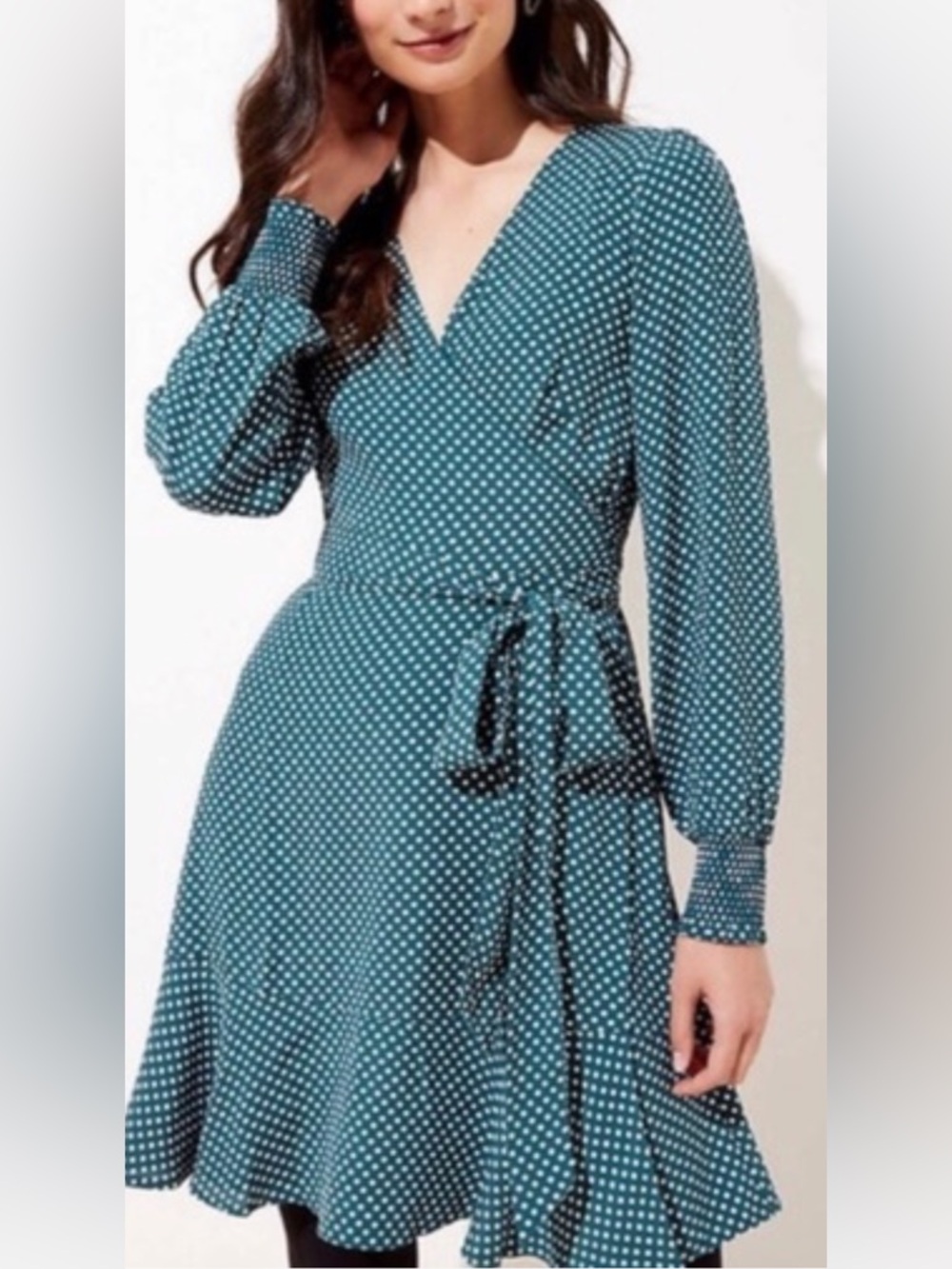 Loft Green Polka Dot Wrap Dress